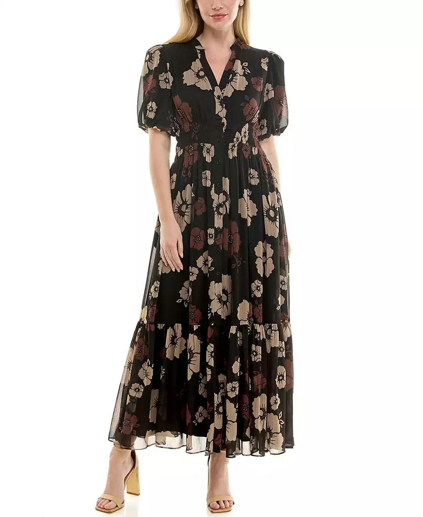 Taylor Women's Printed Puff Sleeve Fit & Flare Dress 1