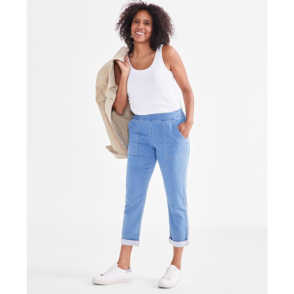 Style & Co Women's Mid-Rise Pull-On Dobby Straight-Leg Jeans, Created for Macy's