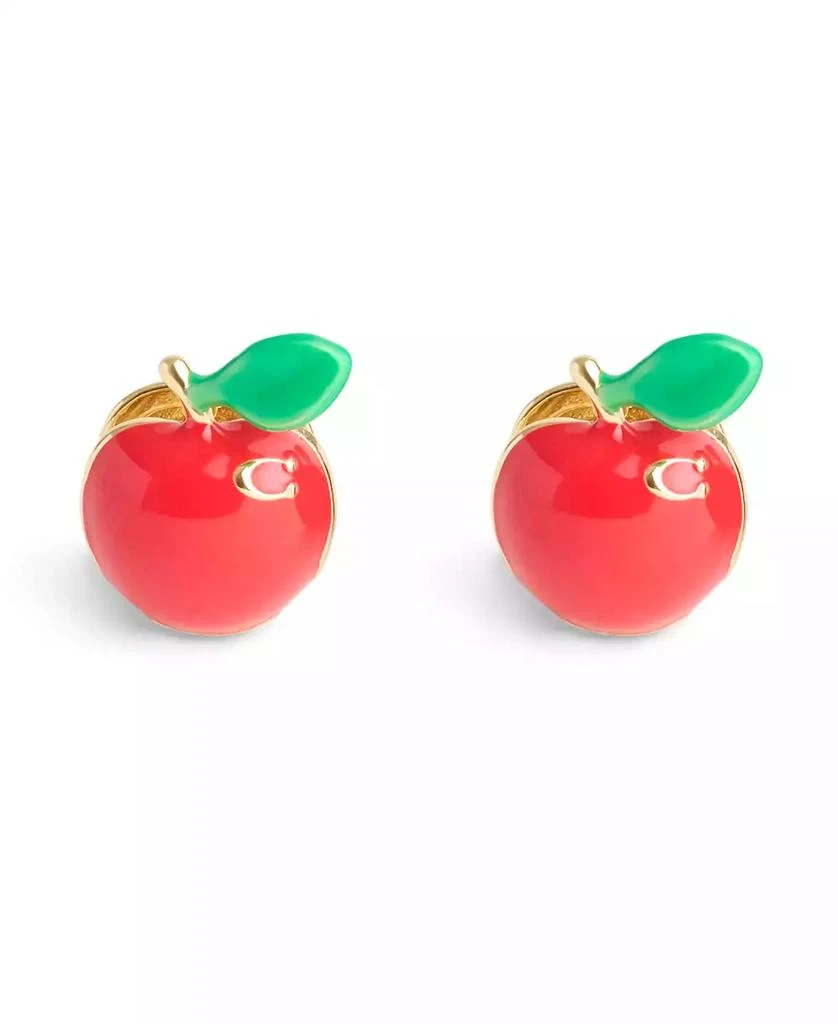 Coach Red Enamel Vintage Charms Signature Apple Huggie Earrings 2