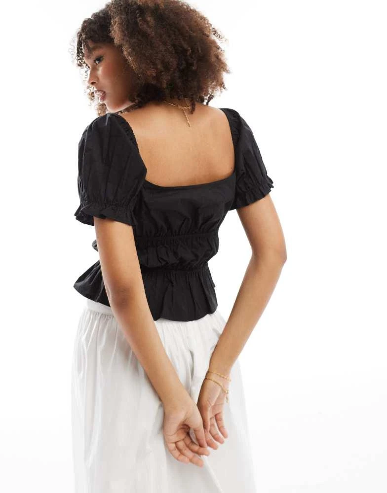 ASOS ASOS DESIGN puff sleeve top in black 4