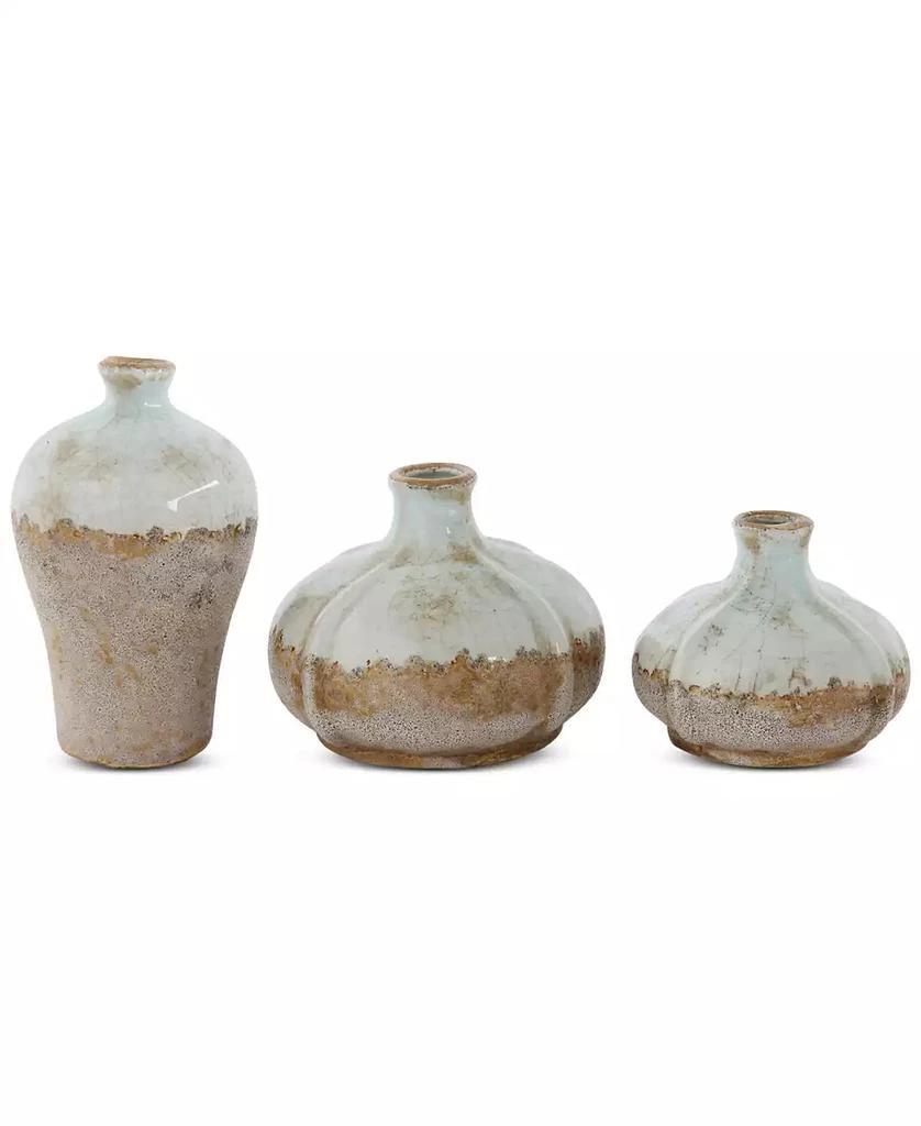 3R Studio Various Decorative Terra-cotta Vases with Distressed Finish, Brown and White, Set of 3