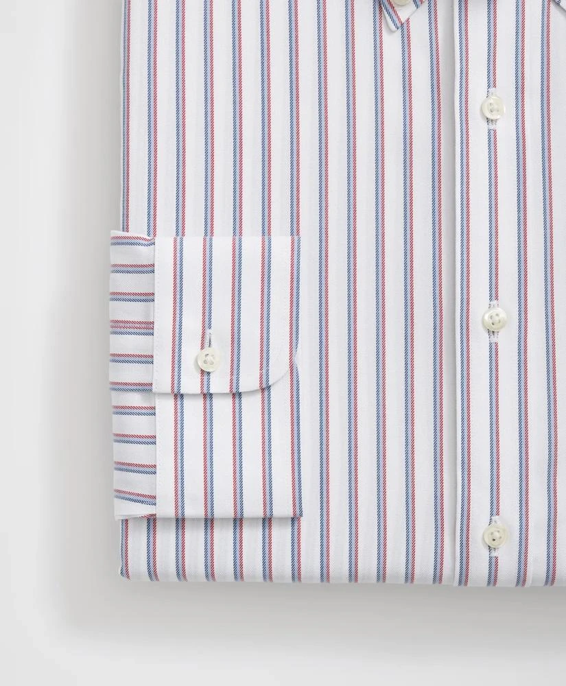 Brooks Brothers Brooks Brothers Explorer Collection Non-Iron Twill Polo Button Down Collar, Triple Stripe Dress Shirt 4