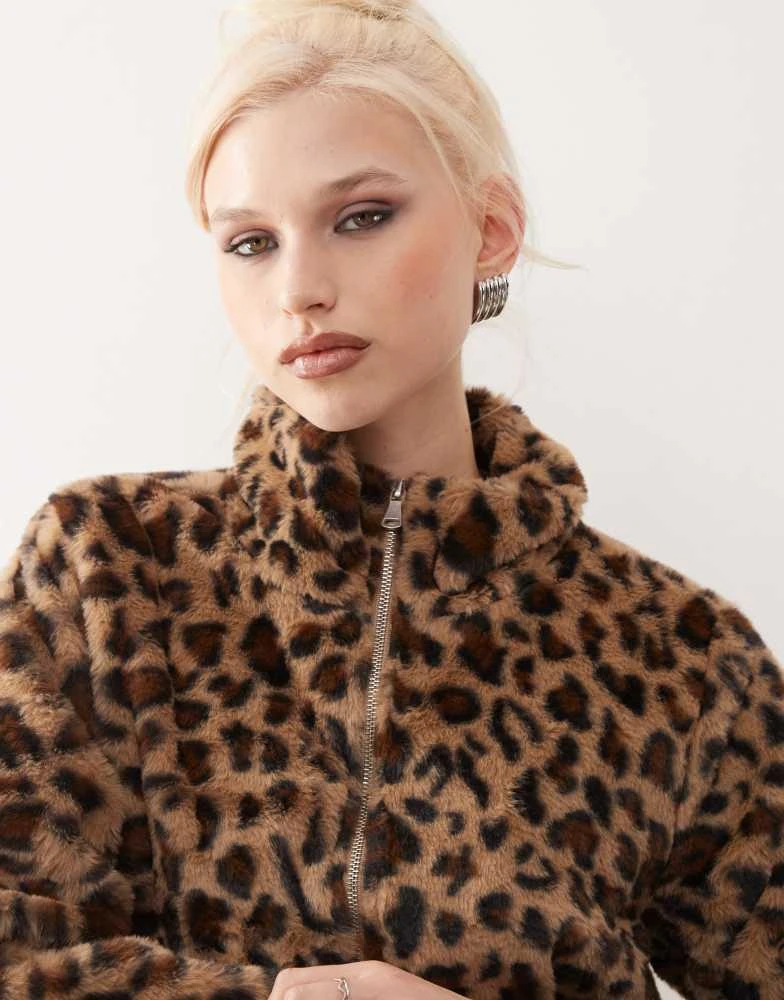 Princess Polly Princess Polly faux fur zip up jacket in leopard print 2