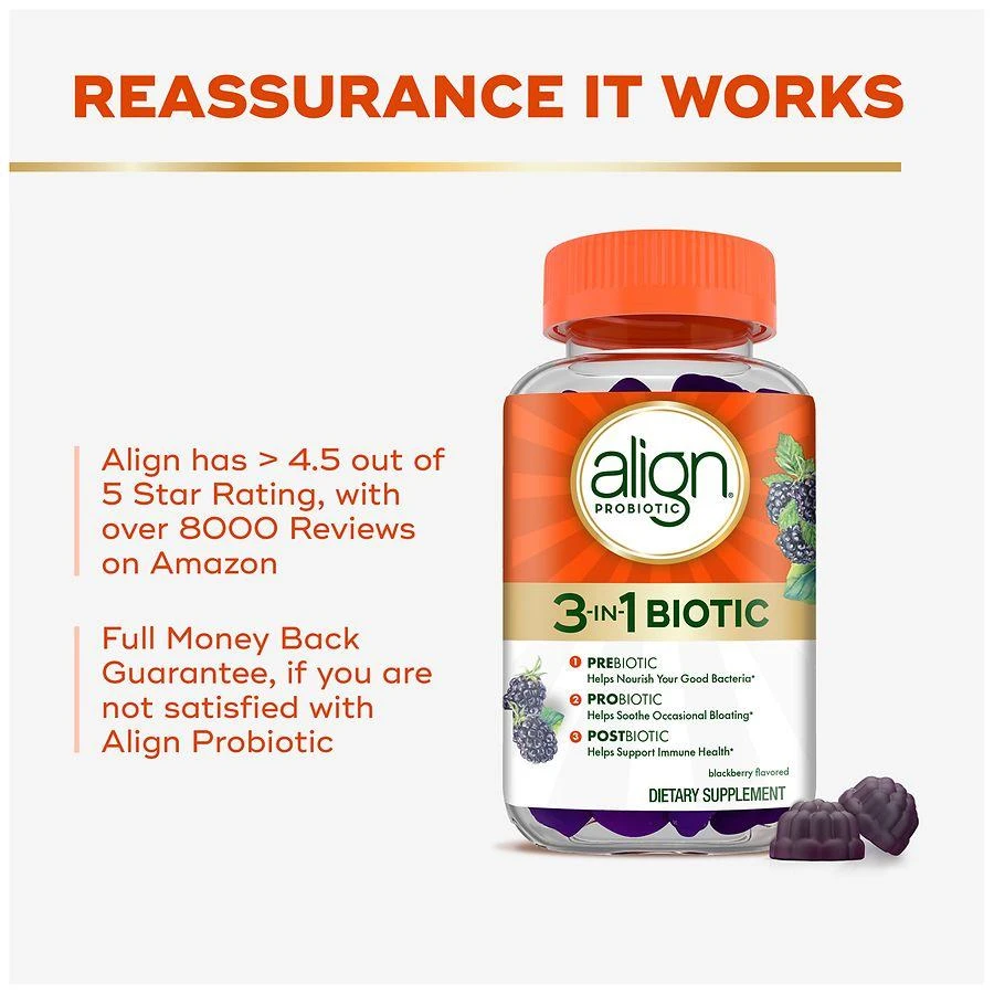 Align Probiotic, 3-in-1 Biotic Gummies, Prebiotic + Probiotic + Postbiotic Blackberry 5