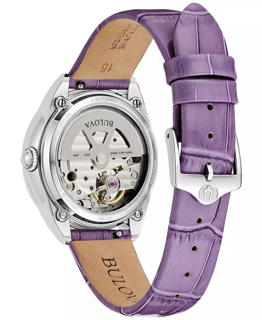 Bulova Women's Automatic Purple Leather Strap Watch 34.5mm 3