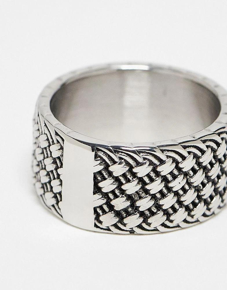 ASOS ASOS DESIGN waterproof stainless steel band ring with texture in burnished silver 4