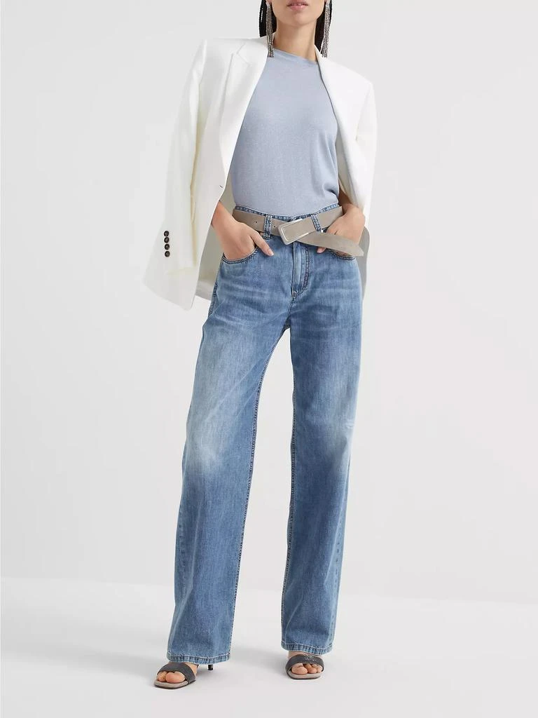 Brunello Cucinelli Lightweight Denim Loose Five Pocket Trousers with Shiny Tab 5