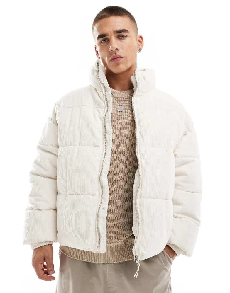 Bershka Bershka cord puffer jacket white 1