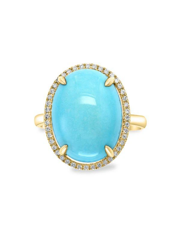 Effy 14K Yellow Gold, Turquoise 
0.17 TCW Diamond Oval Ring 2