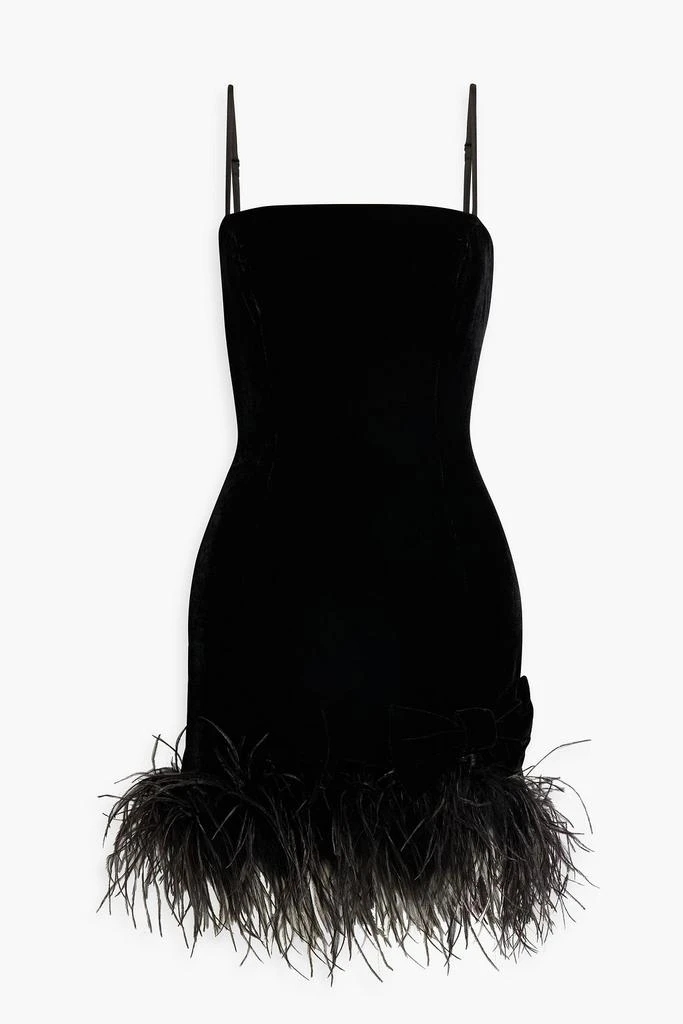 HVN Valentina feather-trimmed velvet mini dress 1