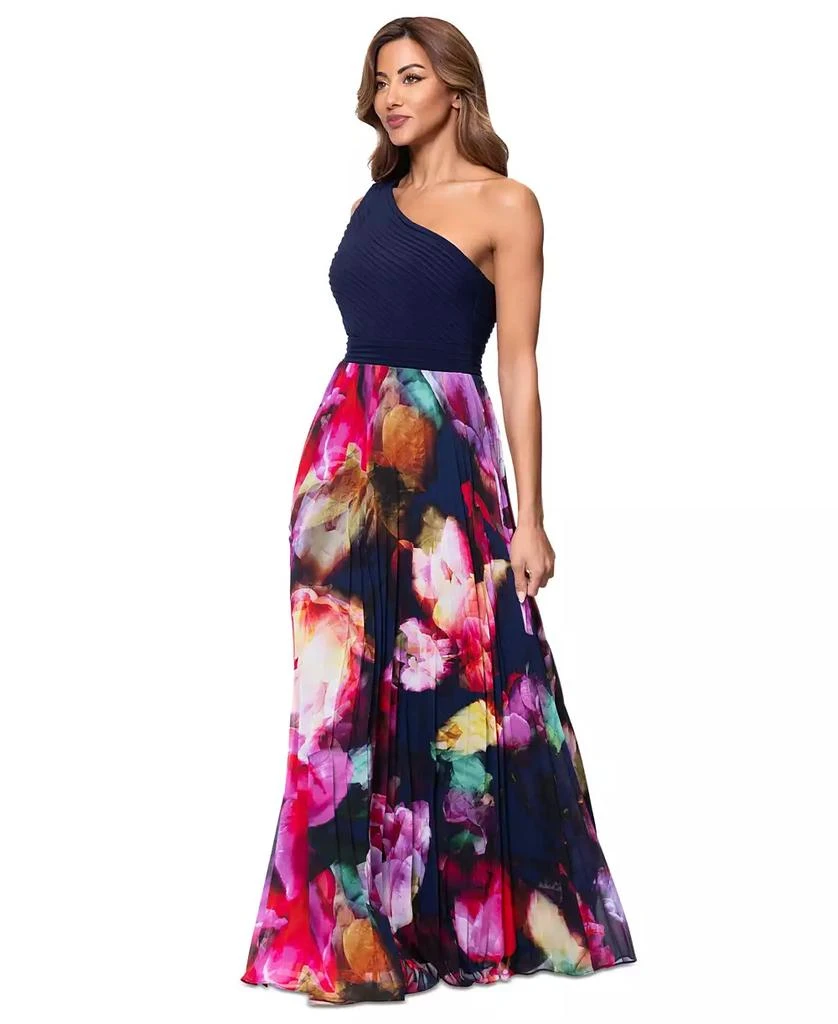 XSCAPE Petite Printed One-Shoulder Gown 2