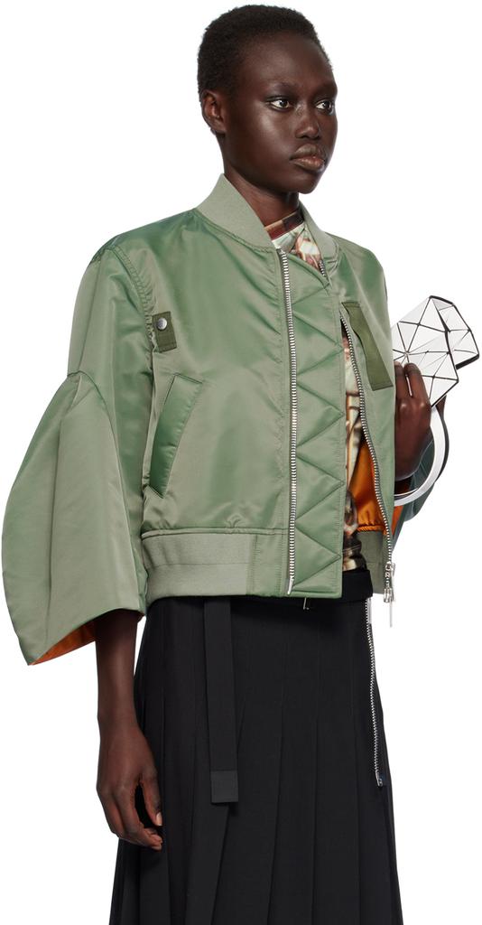 Sacai Green Nylon Bomber Jacket - Jackets - BeyondStyle