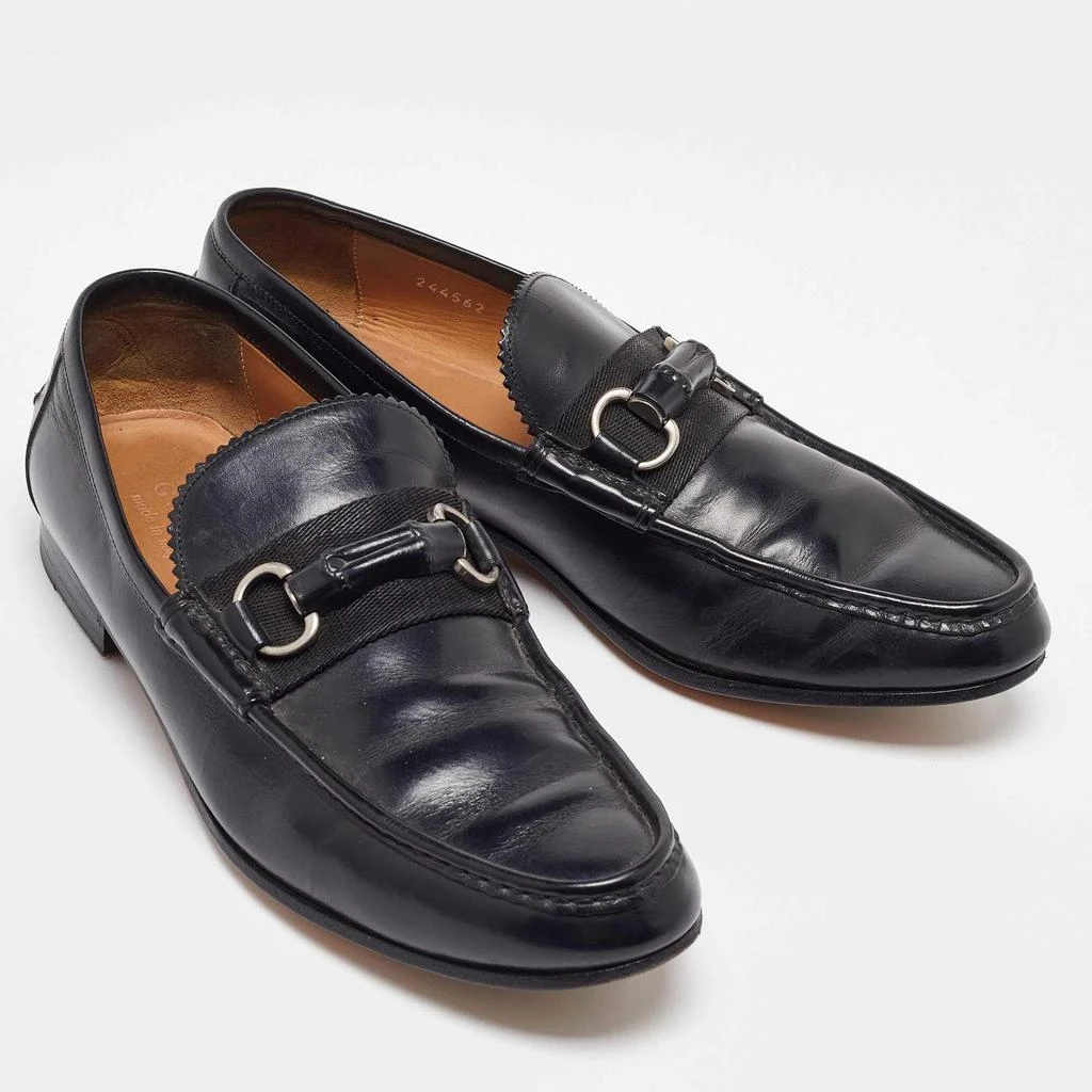 Gucci Black Leather Bamboo Horsebit Slip on Loafers Gucci Black Leather Bamboo Horsebit Slip On Loafers Size  main image 3