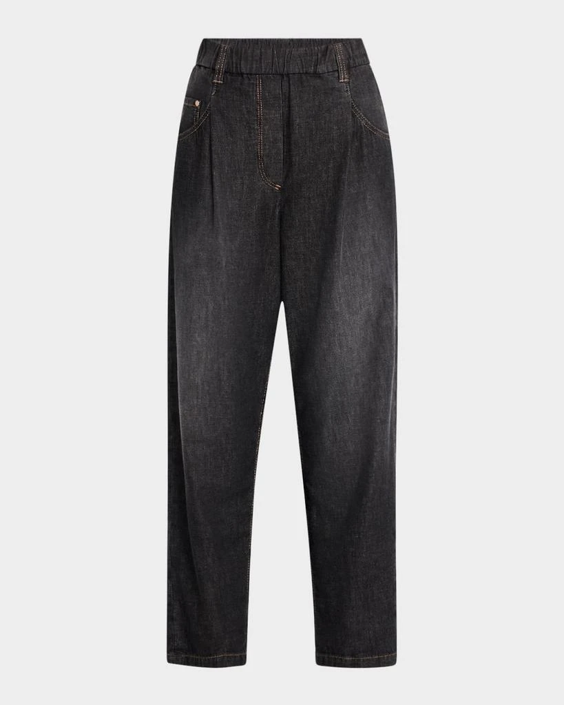 Brunello Cucinelli Pleated Tapered-Leg Crop Pull-On Pants 1