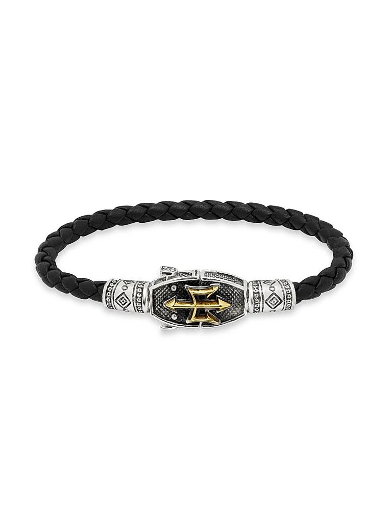Konstantino Perseus Sterling Silver & Bronze Woven Leather Trident Bracelet 1