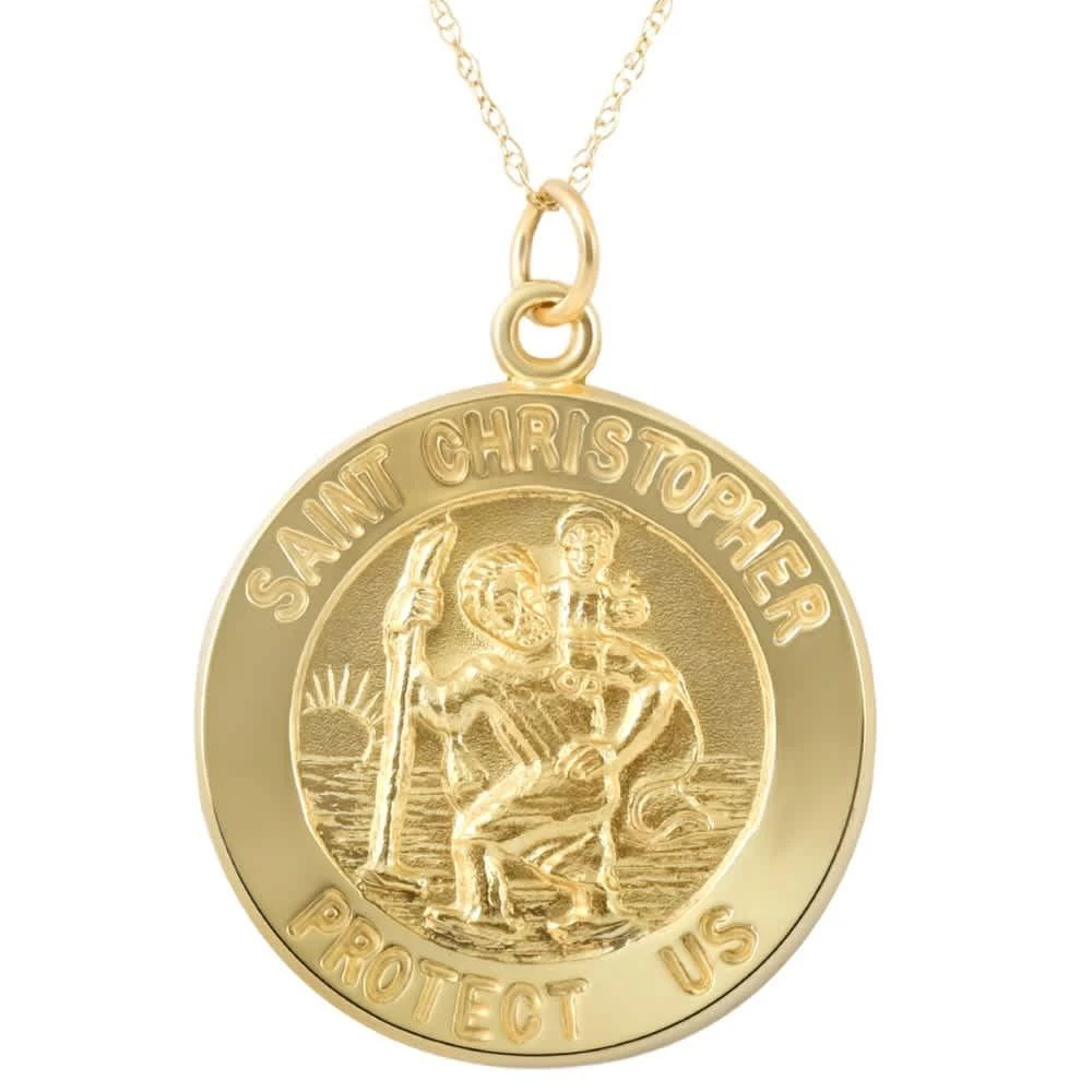 Pompeii3 14k Yellow Gold St. Christopher Medal Pendant 1" Tall 3.5 Grams