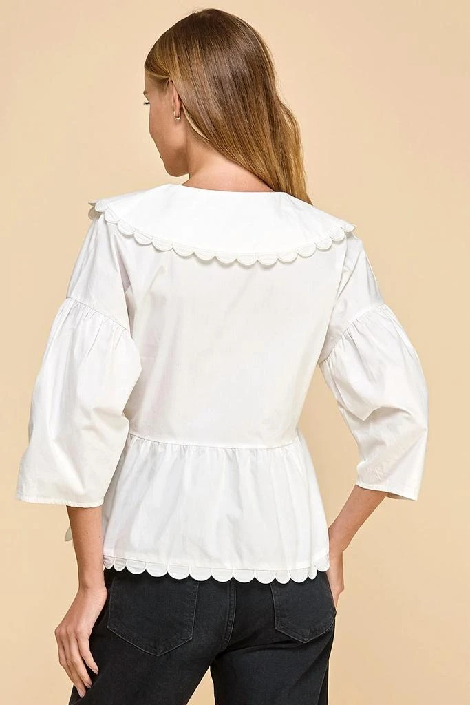 TCEC Exclusive Charm Peter Pan Collar Top In White 3