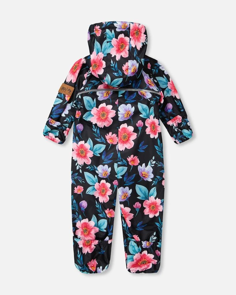 Deux par Deux Baby Mid-Season One-Piece Outerwear with Hat Black Printed Flowers 5