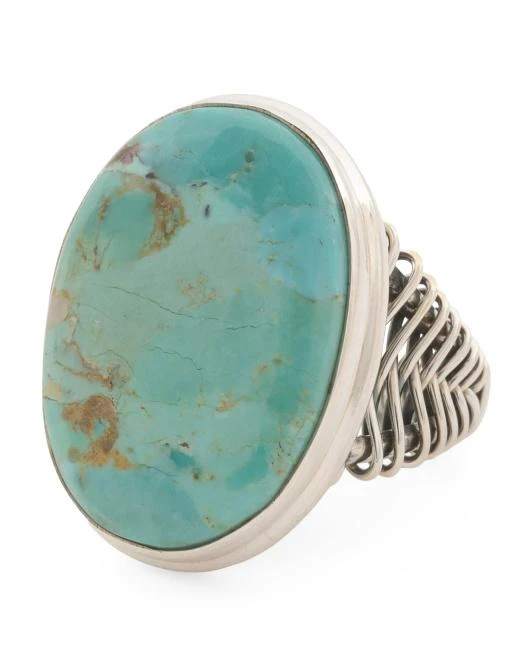 SHIVAM Made In India Sterling Silver Turquoise Oval Ring 1