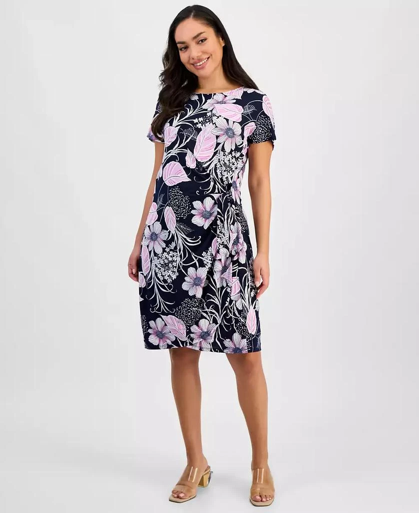 Robbie Bee Petite Printed Jersey Side-Tie Sheath Dress 1