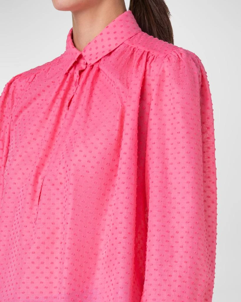 Akris Swiss Dot Techno Crepe Long-Sleeve Collared Blouse 5