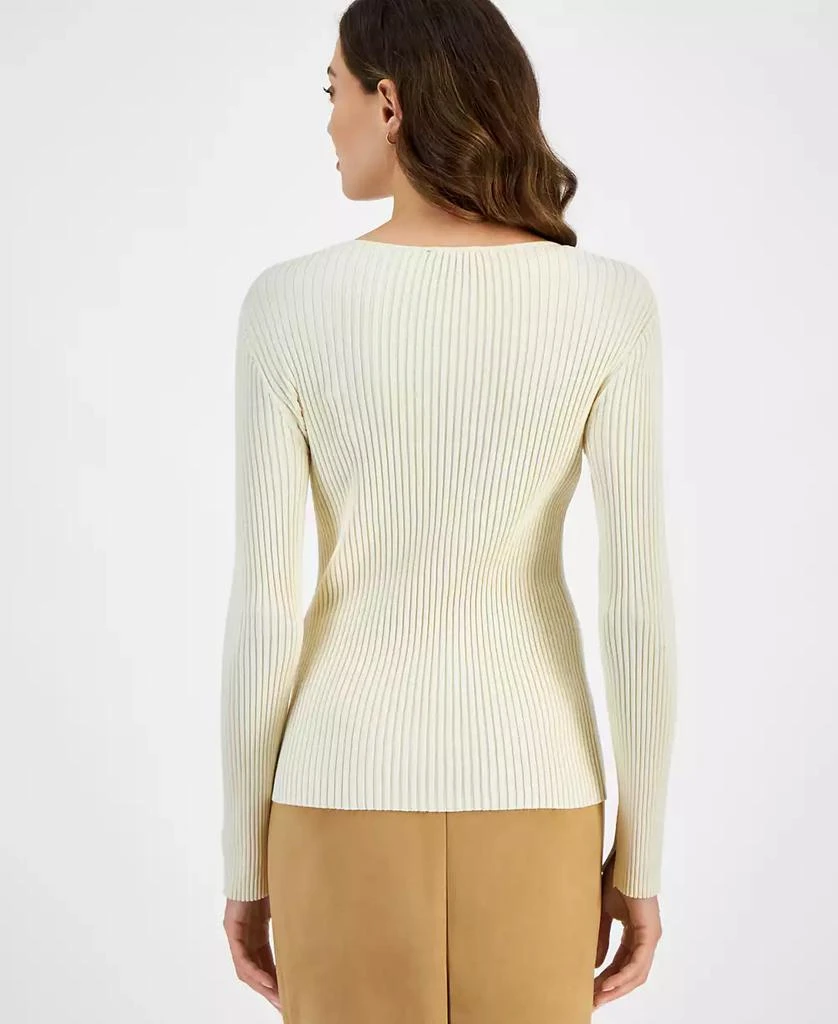 Tahari Women's Twisted Keyhole Long Sleeve Ribbed Knit Top 2