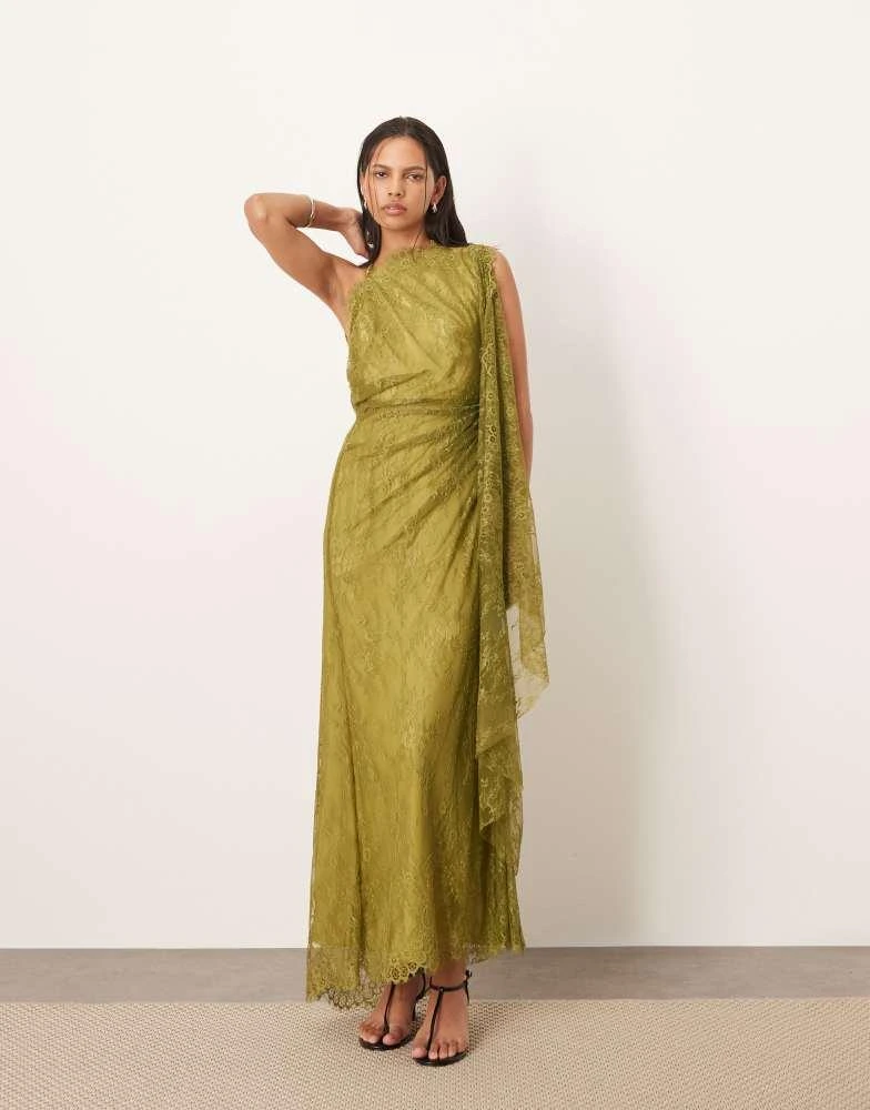 Shop ARRANGE backless lace draped maxi dress with scallop in olive on Sale  at BeyondStyle  Get 36% Off ARRANGE backless lace draped maxi dress with  scallop in olive with Limited-Time Flash