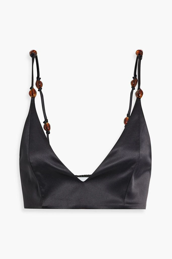 Ganni Bead-embellished shirred satin bra top 1