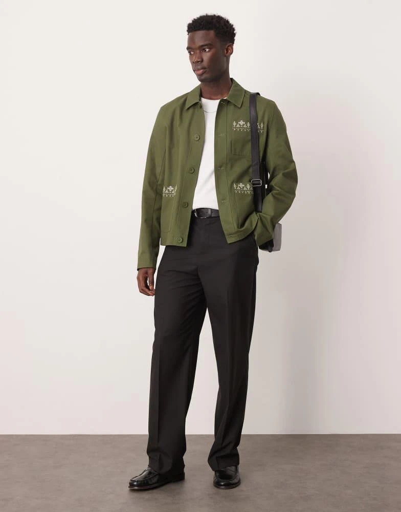 ASOS ASOS DESIGN embroidered harrington jacket in khaki 2