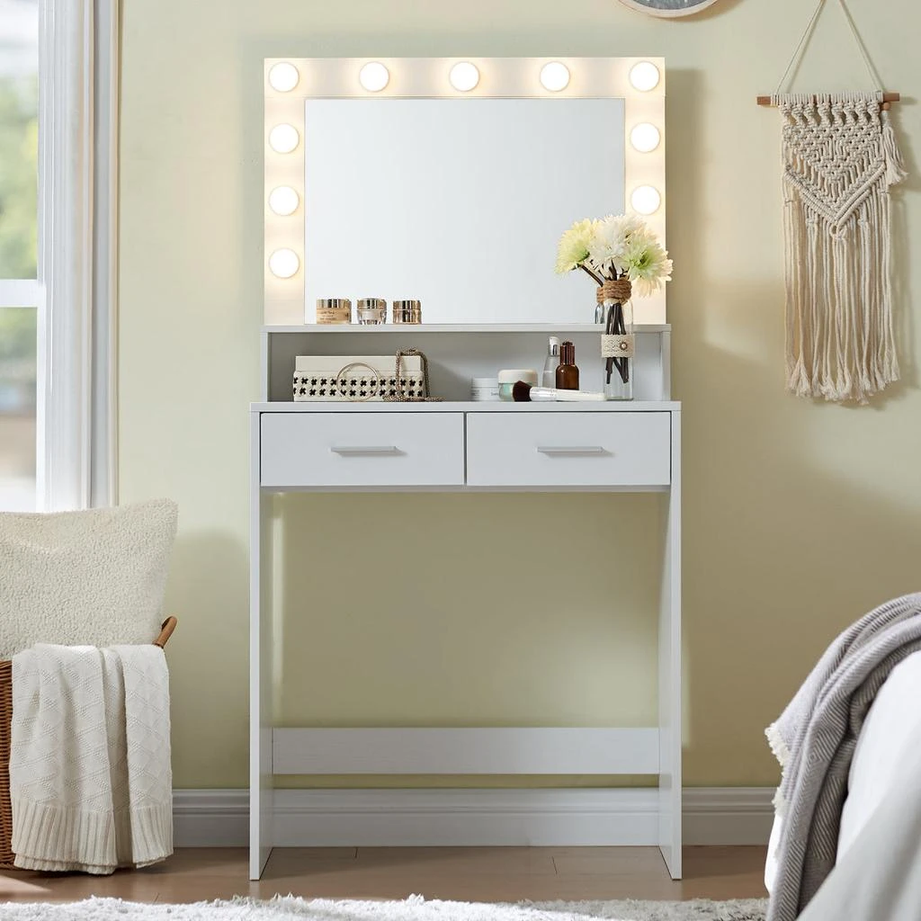 Streamdale Furniture Streamdale Vanity Desk with Mirror, Lights, Drawer
2-Level Storage (White)