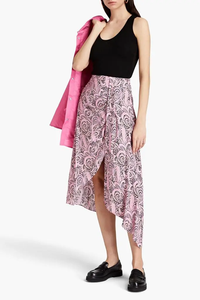 Maje Asymmetric paisley-print crepe skirt 2