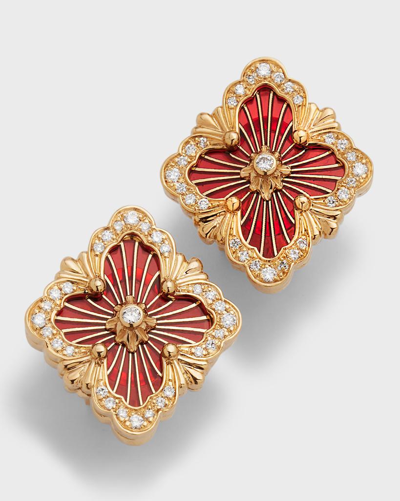 Buccellati Opera Tulle 18K Gold Red Enamel Diamond Earrings