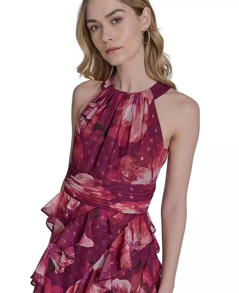 Eliza J Petite Printed Chiffon Ruffled-Skirt Halter Gown 4