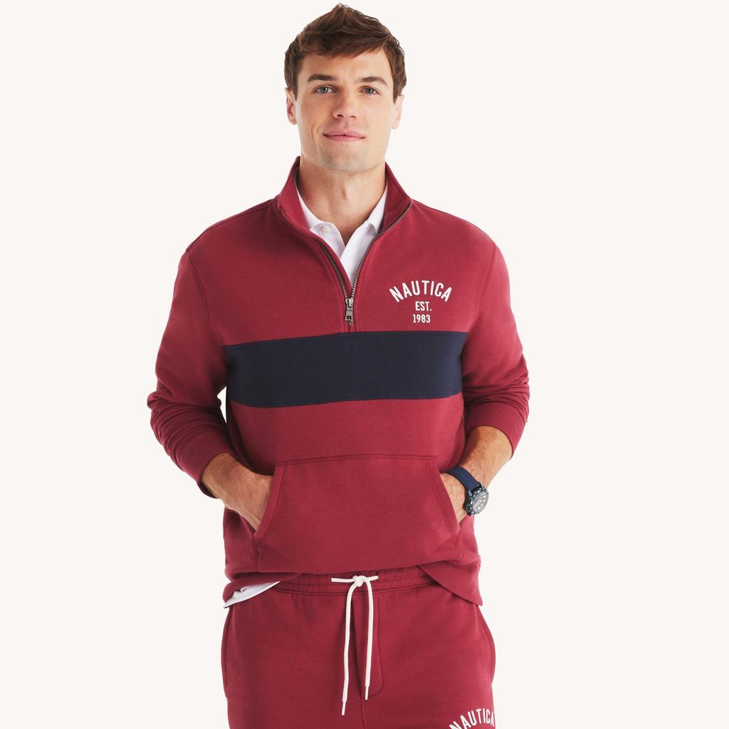 Nautica Mens Quarter-Zip Colorblock Sweatshirt