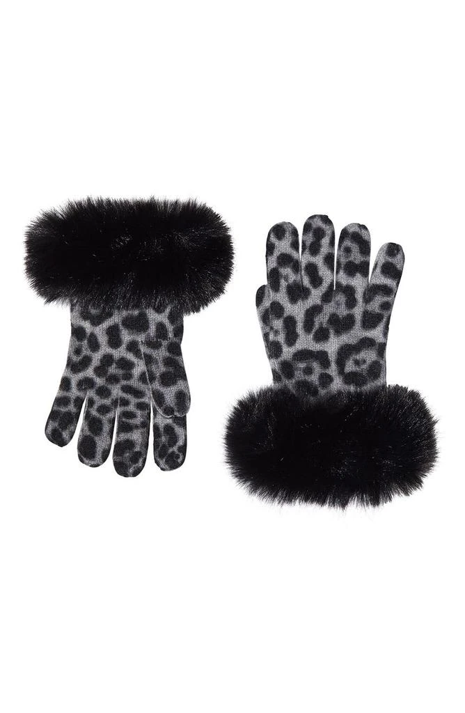 Sofia Cashmere Leopard Print Cashmere Knit Gloves with Faux Fur Cuffs 1