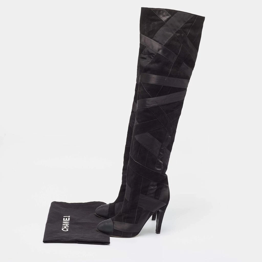 Chanel Chanel Black Suede and Grosgrain CC Cap Toe Knee Length Boots Size 39 9