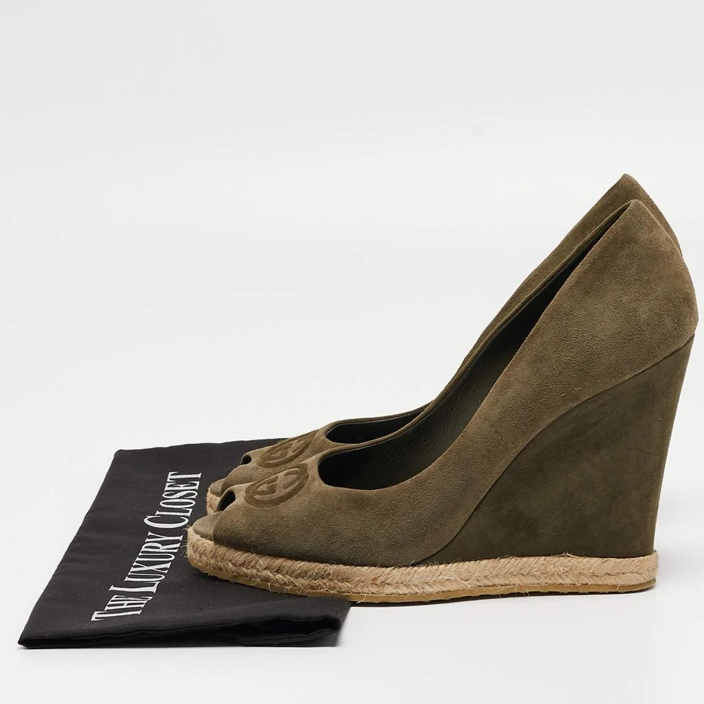 Gucci Gucci Green Suede Peep Toe Wedge Pumps Size 40 9