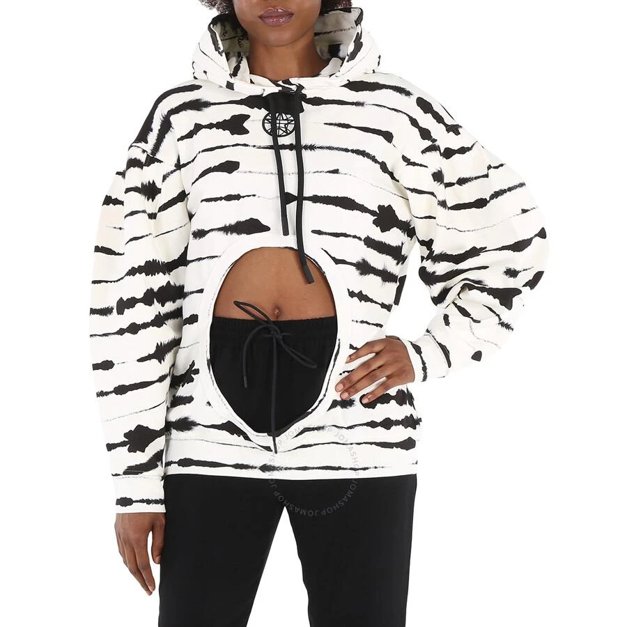 Burberry Ladies Monochrome Cut-out Detail Watercolour Print Cotton Hoodie 1
