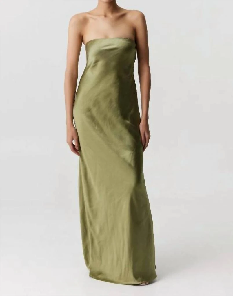 Third FORM Third FORM - Satin Tie Back Strapless Maxi Dress - Olive - L