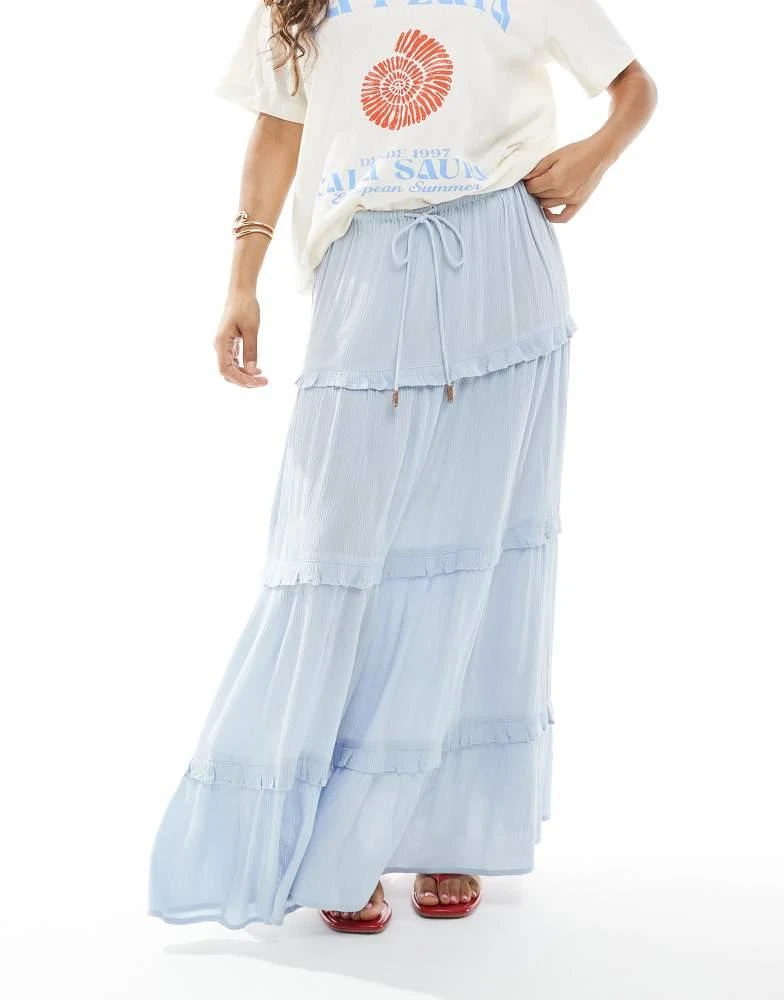 Miss Selfridge Miss Selfridge Petite tiered cheesecloth maxi skirt in light blue 4
