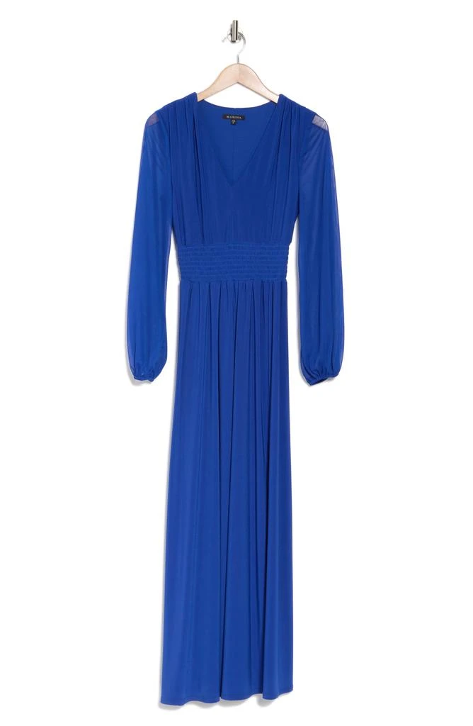 MARINA Pleated Smocked Long Sleeve Chiffon Dress 3