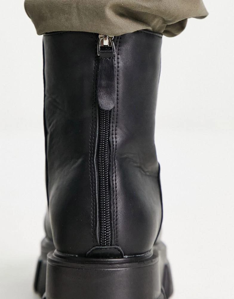 Truffle Collection Truffle Collection pull on chunky calf boots in black faux leather 4