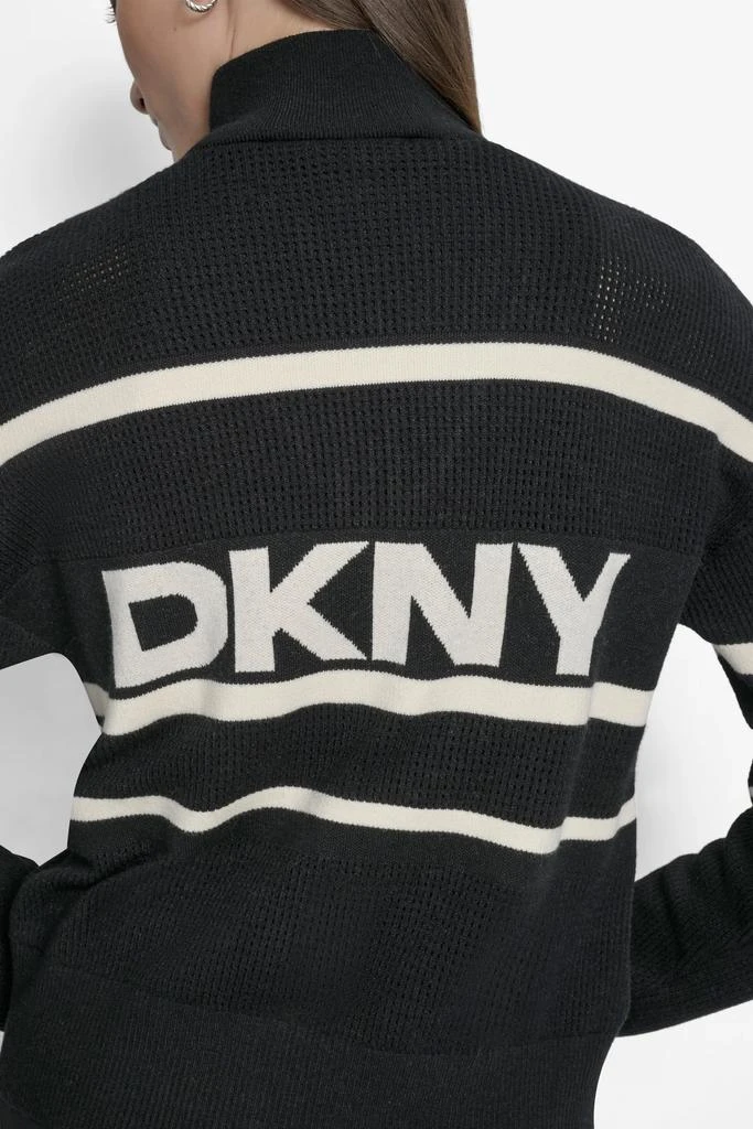 DKNY LOGO STRIPE OPEN-STITCH CARDIGAN JACKET 7