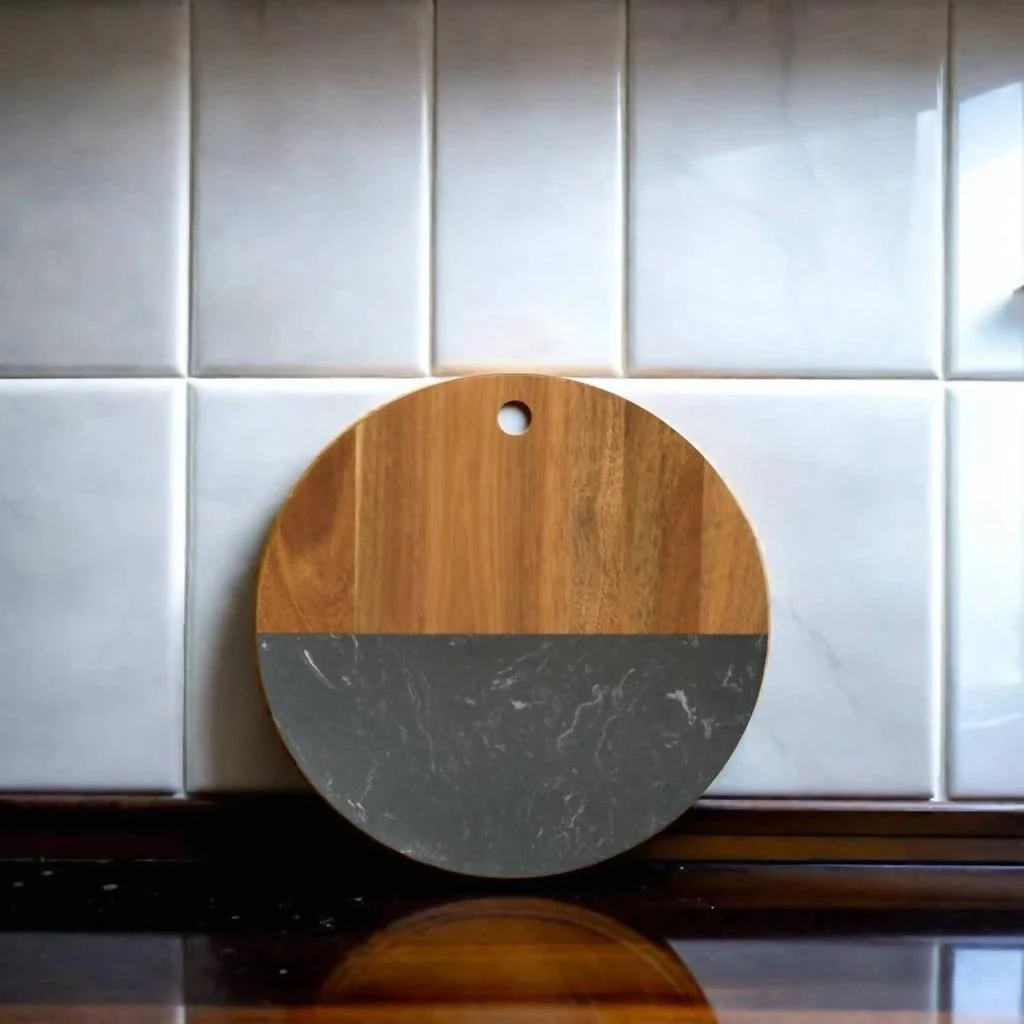 Creative Gifts International Creative Gifts International - Marble and Acacia Wood Round Board 4