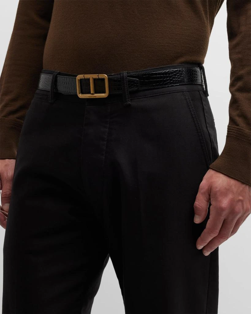 Tom Ford Men's Alligator-Print Leather T-Buckle Belt 2