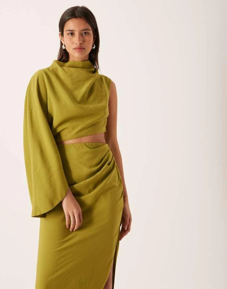 ASOS DESIGN high neck one shoulder maxi dress with batwing sleeve and cut  out in olive green  On Sale Now with Up to 56% Off | Discover Exclusive  Deals & Savings