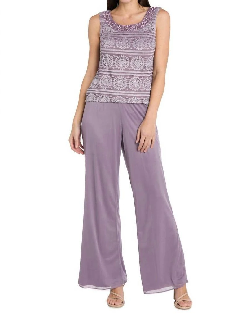 R&M Richards Glitter Embroidered Pant Suit With Pearl Neckline In Lavender 4