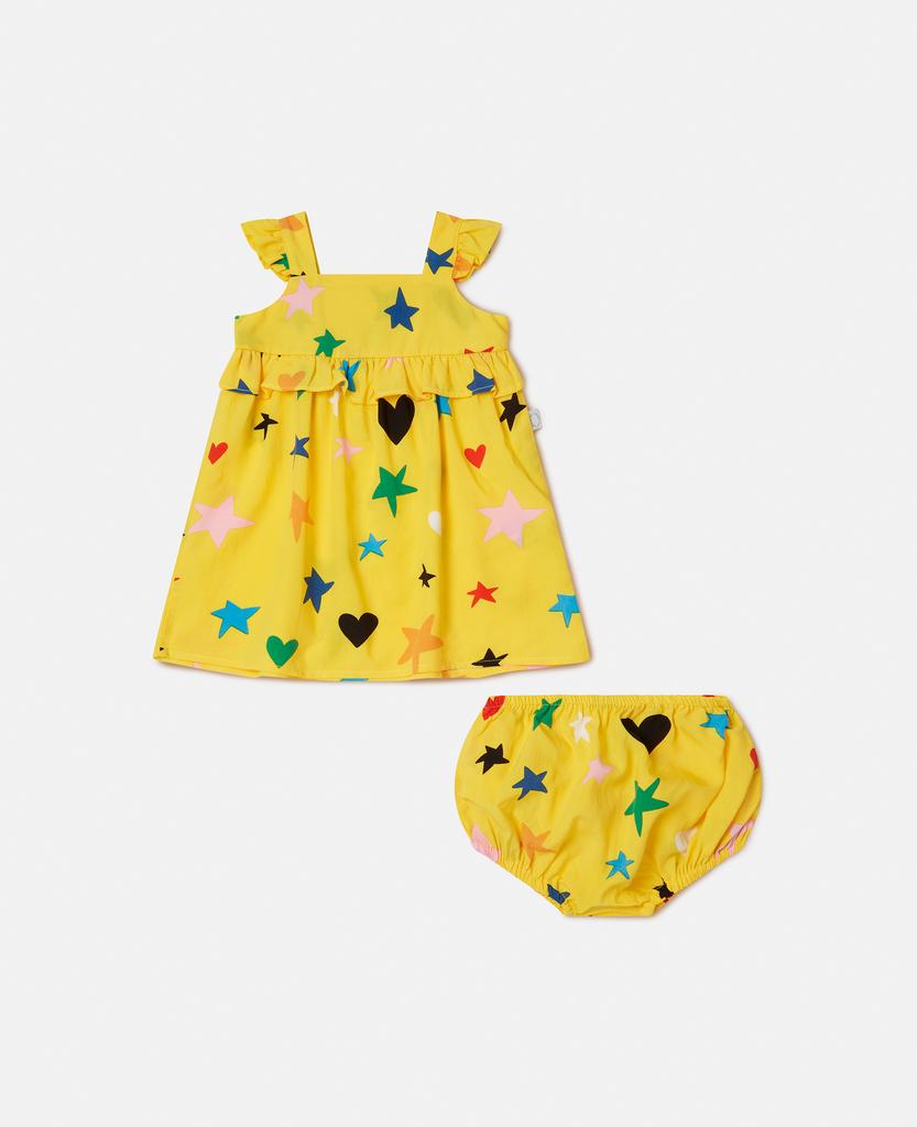 Stella McCartney Stella McCartney - Star Pattern Dress and Bloomers Set, Woman, Yellow, Size: 24m