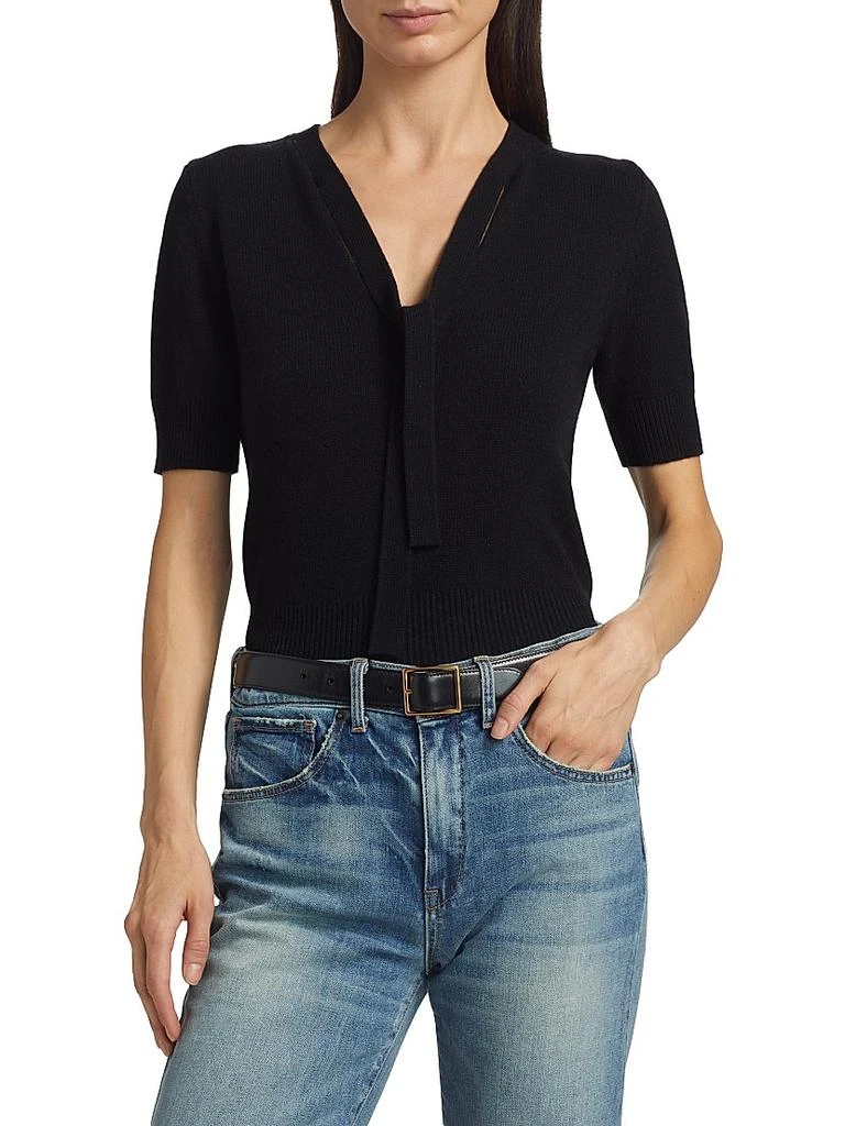 Nili Lotan Connie Cashmere Tie-Neck Short-Sleeve Sweater 3