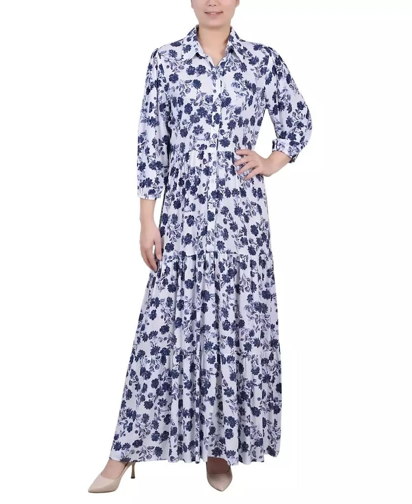 NY Collection Petite 3/4 Sleeve Crinkle Tiered Maxi Dress 1